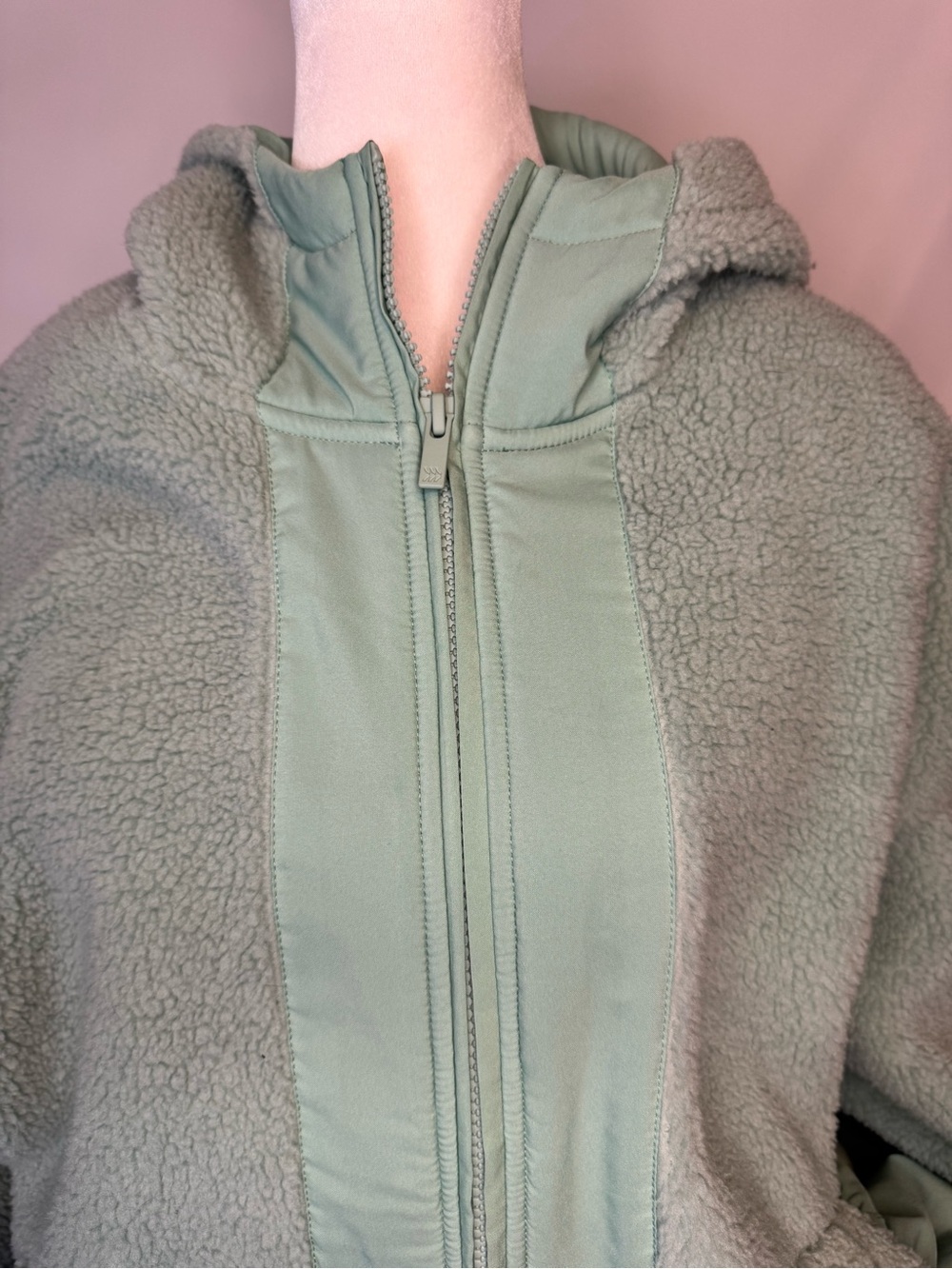 all in motion Sage Minty Green Sherpa Zip-Up Hooded Jacket with Solid Panels - Picture 2 of 14